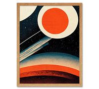 Wee Blue Coo Retro Boho Space Starscape Abstract Mid Century Style Navy Teal Orange Cream Art Print Framed Poster Wall Decor 12x16 inch