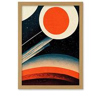 Wee Blue Coo Retro Boho Space Starscape Abstract Mid Century Style Navy Teal Orange Cream Artwork Framed A3 Wall Art Print