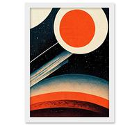 Wee Blue Coo Retro Boho Space Starscape Abstract Mid Century Style Navy Teal Orange Cream Artwork Framed A3 Wall Art Print