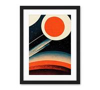 Wee Blue Coo Retro Boho Space Starscape Abstract Mid Century Style Navy Teal Orange Cream Artwork Framed Wall Art Print 18X24 Inch