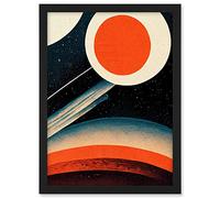 Wee Blue Coo Retro Boho Space Starscape Abstract Mid Century Style Navy Teal Orange Cream Artwork Framed A3 Wall Art Print
