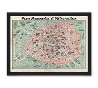 Wee Blue Coo Robelin Paris Metropolitan Monument Map France Artwork Framed Wall Art Print A4