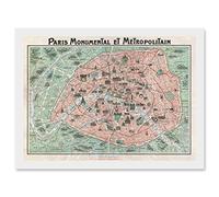 Wee Blue Coo Robelin Paris Metropolitan Monument Map France Artwork Framed Wall Art Print A4