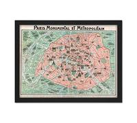 Wee Blue Coo Robelin Paris Monument Map French Artwork Framed Wall Art Print 18X24 Inch