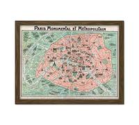 Wee Blue Coo Robelin Paris Monument Map French Artwork Framed Wall Art Print 18X24 Inch
