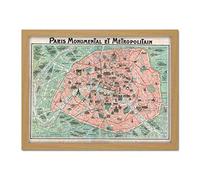 Wee Blue Coo Robelin Paris Monument Map French Artwork Framed Wall Art Print 18X24 Inch