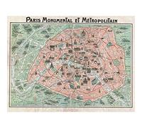 Wee Blue Coo Robelin Paris Monument Map French Large Wall Art Poster Print Thick Paper 18X24 Inch