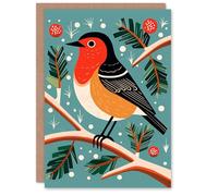 Wee Blue Coo Robin Bird Tree Bauble Modern Folk Art Fun Xmas Art Blank For All Christmas Card