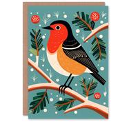 Wee Blue Coo Robin Bird Tree Bauble Modern Folk Art Xmas Art Blank Christmas Card in Blue Wee Blue Coo Blue