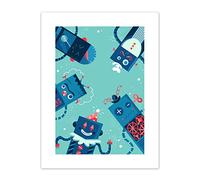 Wee Blue Coo Robot Family Art Print Canvas Premium Wall Decor Poster