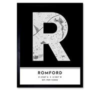 Wee Blue Coo Romford England United Kingdom City Map Black & White Colour Block Modern Typography Stylish Letter Framed Word Wall Art Print Poster for Home Décor CITYMAP1