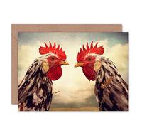 Wee Blue Coo Rooster Face Off Chicken Birthday Art Sealed Greeting Card Plus Envelope Blank inside