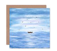Wee Blue Coo ROW BOAT BIRD SEA PAINTING SCENE BLANK GREETINGS BIRTHDAY CARD ART