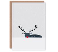 Wee Blue Coo Rudolph Red Nose Reindeer Hiding In Snow Modern Xmas Christmas Card in Grey Wee Blue Coo Grey