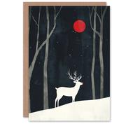 Wee Blue Coo Rudolph Red Nosed Reindeer Winter Forest Xmas Art Blank Christmas Card in Dark Navy Wee Blue Coo Dark Navy