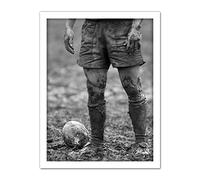 Wee Blue Coo Rugby Player Ball Mud Bowl Artwork Framed Wall Art Print 18X24 Inch