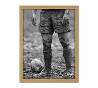 Wee Blue Coo Rugby Player Ball Mud Bowl Artwork Framed Wall Art Print 18X24 Inch
