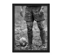 Wee Blue Coo Rugby Player Ball Mud Bowl Artwork Framed Wall Art Print 18X24 Inch