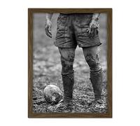 Wee Blue Coo Rugby Player Ball Mud Bowl Artwork Framed Wall Art Print 18X24 Inch