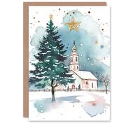 Wee Blue Coo Russian Village Church Tree Festive Fun Xmas Art Blank Christmas Card Wee Blue Coo Multicolor