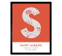 Wee Blue Coo Saint Albans England United Kingdom City Map Orange Colour Block Modern Typography Stylish Letter Framed Word Wall Art Print Poster for Home Décor CITYMAP1
