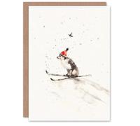 Wee Blue Coo Santa Hat Collie Skiing Festive Dog Lover Fun Xmas Art Blank For All Christmas Card