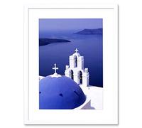 Wee Blue Coo Santorini Church Blue Domed Roof Greece Home Picture Framed Wall Art Print