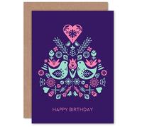 Wee Blue Coo Scandi Style Shapes Pattern Purple Happy Birthday Card Wee Blue Coo Multicolor