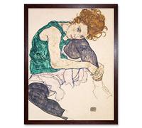 Wee Blue Coo Schiele Seated Woman Legs Drawn Up Adele Herms Art Print Framed Wall Decor 9X7 Inch