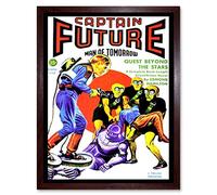 Wee Blue Coo Sci Fi Magazine Captain Future Aliens Robot Art Print Framed Poster Wall Decor 12X16 Inch