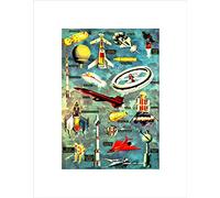 Wee Blue Coo SCIENCE SPACE CRAFT ROCKET SUIT SATELLITE BLACK FRAMED ART PRINT B12X10128