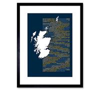 Wee Blue Coo Scotch Whisky Distilleries Map Framed Wall Art Print 9X7