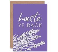 Wee Blue Coo Scotland Flower Quote Haste ye Back Sealed Greeting Card Plus Envelope Blank inside