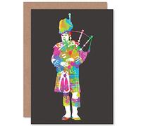 Wee Blue Coo Scottish Bagpipe Piper Colour Psychedelic Scotland Sealed Greeting Card Plus Envelope Blank inside