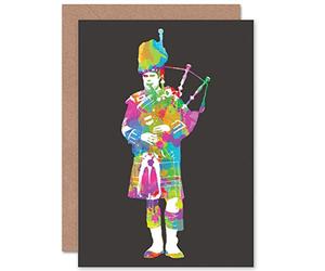 Wee Blue Coo Scottish Bagpipe Piper Colour Psychedelic Scotland Sealed Greeting Card Plus Envelope Blank inside