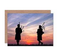 Wee Blue Coo Scottish Bagpipes Silhouette Sunset Birthday Art Sealed Greeting Card Plus Envelope Blank inside