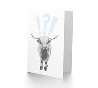 Wee Blue Coo Scottish Highland Hairy Coo Cow Surprised Expression Greetings Card
