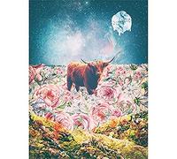 Wee Blue Coo Scottish Highland Hairy Coo Trippy Psychedelic Landscape Space Canvas Art Print