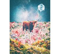 Wee Blue Coo Scottish Highland Hairy Coo Trippy Psychedelic Landscape Space Canvas Print