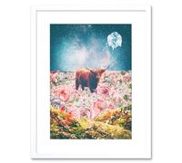 Wee Blue Coo Scottish Highland Hairy Coo Trippy Psychedelic Landscape Space Framed Art Print