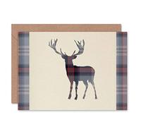 Wee Blue Coo SCOTTISH HIGHLAND STAG DEER ANTLERS TARTAN SCOTLAND BLANK GREETINGS CARD
