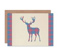 Wee Blue Coo SCOTTISH HIGHLAND STAG DEER ANTLERS TARTAN SCOTLAND BLANK GREETINGS CARD
