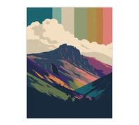 Wee Blue Coo Scottish Highlands Graphic Artwork Pastel Colour Dawn Twilight Hues Landscape Extra Large XL Wall Art Poster Print