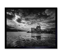 Wee Blue Coo Scottish Landscape Eilean Donan Castle BW Art Print Framed Poster Wall Decor 12X16 Inch