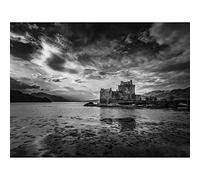 Wee Blue Coo Scottish Landscape Eilean Donan Castle BW Art Print Poster Wall Decor 12X16 Inch