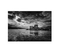 Wee Blue Coo Scottish Photo Landscape Eilean Donan Castle BW Wall Art Print