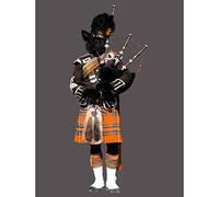 Wee Blue Coo Scottish Piper Terrier Orange Kilt Art Print Poster Wall Decor 12X16 Inch