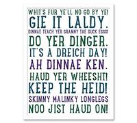 Wee Blue Coo Scottish Sayings Phrases Scotland Typography Art Print Framed Poster Wall Decor 12X16 Inch
