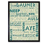 Wee Blue Coo Scottish Scotland Sayings Words Typography Art Print Framed Poster Wall Decor 12X16 Inch