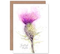 Wee Blue Coo Scottish Thistle Flower Head Watercolour Scotland Greetings Card